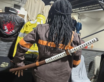 Michonne CRM bruin en oranje katoenen eendstof jack, geïnspireerd op The Walking Dead: The Ones Who Live Cosplay, op bestelling gemaakt