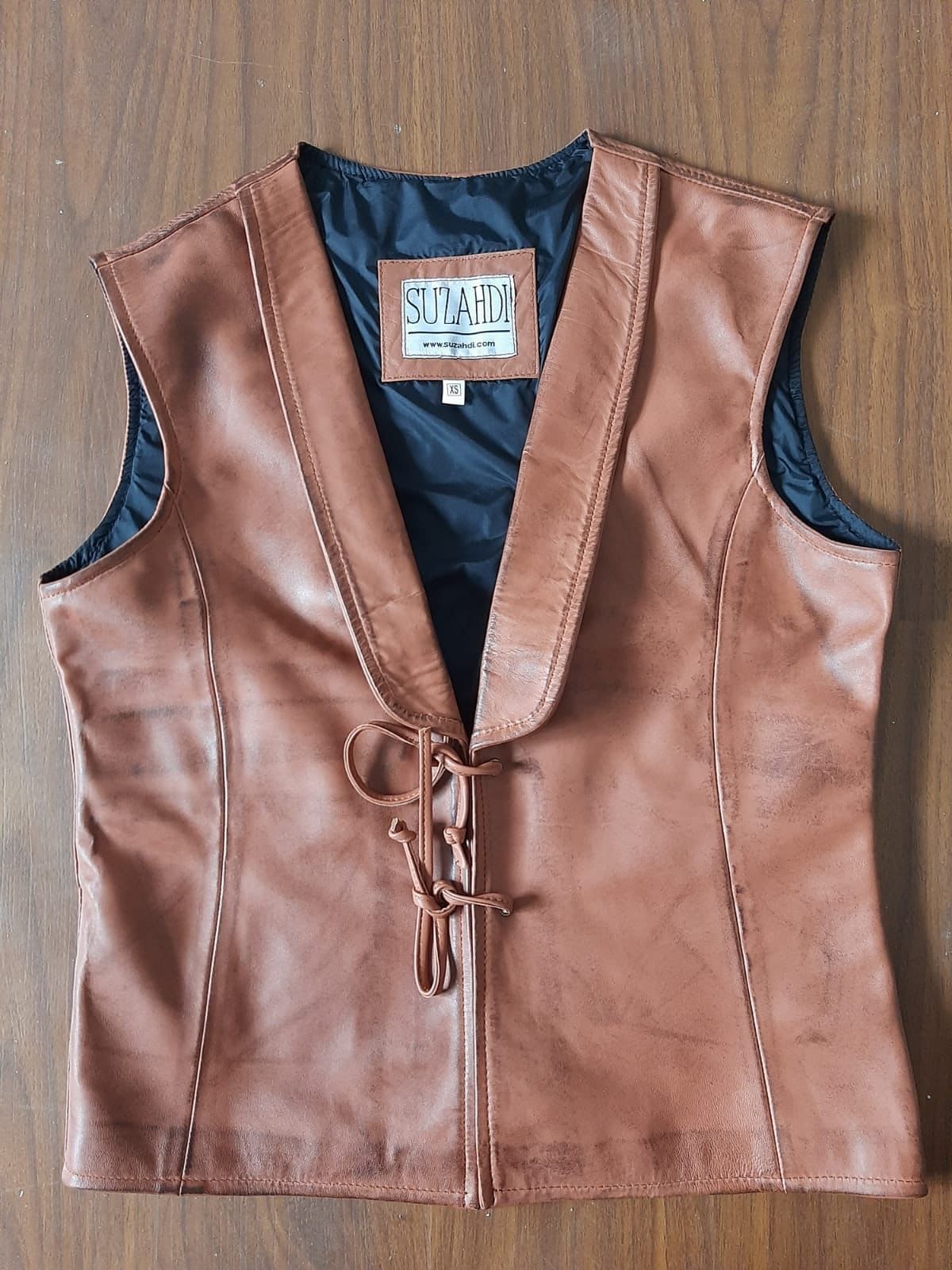 Suzahdi Distressed Hazelnut Brown or Saddle Tan Leather Vest