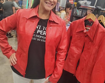 Red or Black Real Leather Jacket Inspired by the Style of Emma Swan on Once Upon a Time by Suzahdi