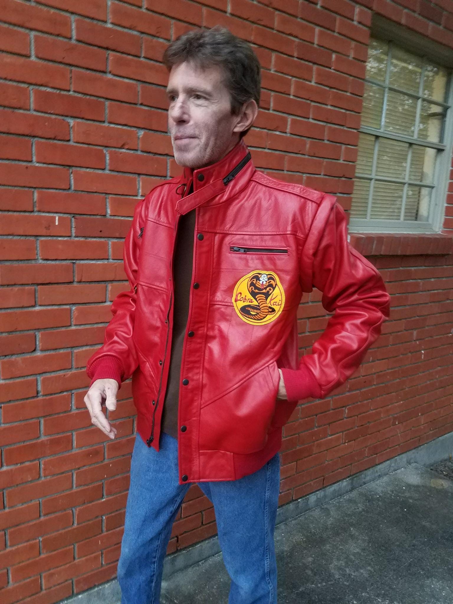 SP Men's Red Leather Bomber Jacket – Johnny Lawrence Cobra Kai Halloween Costume