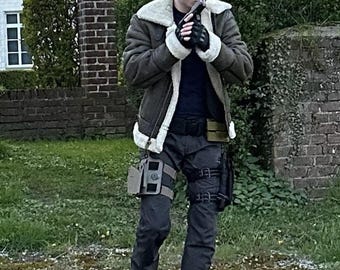Handcrafted Leather Aviator Jacket: B3 RAF Evil Resident Style with Faux Shearling Collar