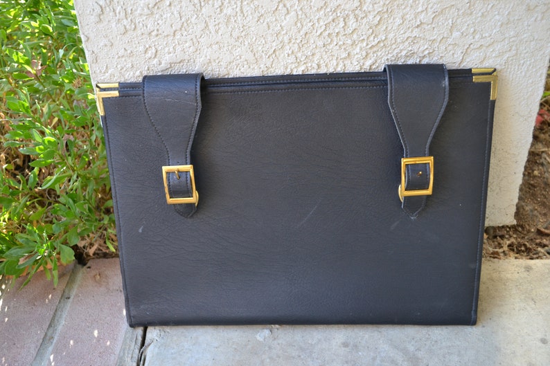 Vintage Vegan Pleather Clip Buckle Closure Attache Case Briefcase