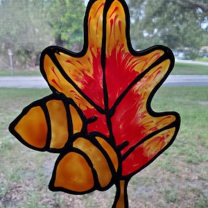 Gallery Glass Window Clings Fall, Leaf w/ Acorns
