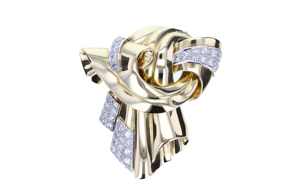 1930s Diamond Set Gold Clip Brooch
