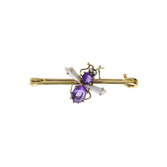 Antique Victorian Amethyst Pearl Insect Brooch