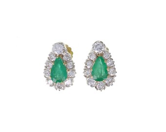 Emerald and Diamond Pear Shape Earrings