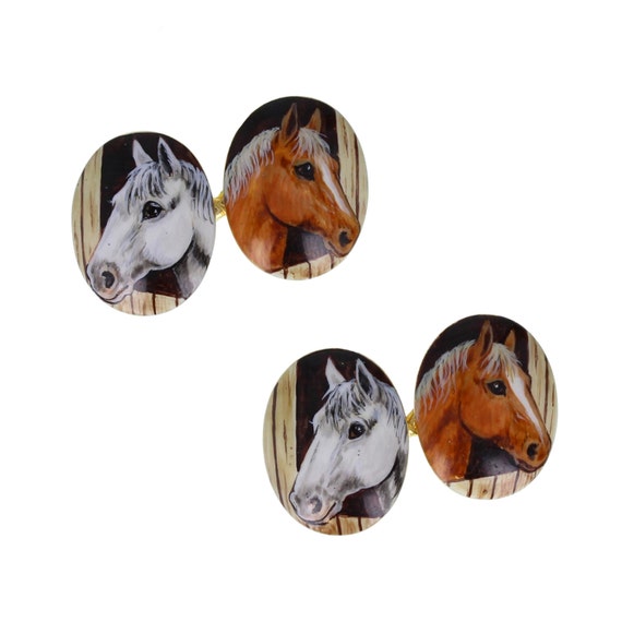 Antique 18ct Gold Enamel Horse Cufflinks