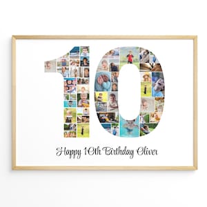 10th Birthday Photo Collage Template: Editable Number 10 landscape Collage Poster