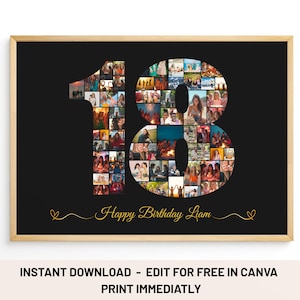 Collage de fotos para 18 cumpleaños, plantilla de póster personalizable de Canva, regalo único para 18 cumpleaños, diseño de foto editable, celebración de 18 años