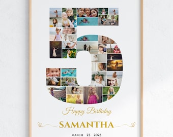 5th Birthday Photo Collage Template: Milestone Sign, Canva Editable (Digital Download)