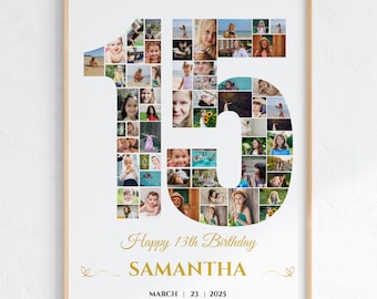 15th Birthday Photo Collage Template, Number 15 Poster, Custom Canva Birthday Sign Gift
