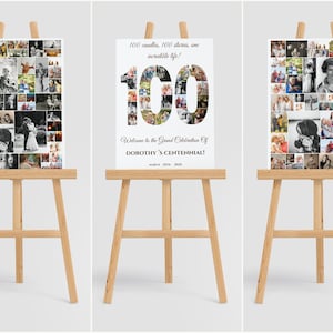 100th Birthday Photo Collage Welcome Sign Template, Editable 100 Years Loved Sign, Custom Canva Welcome Board, Milestone Party Decor