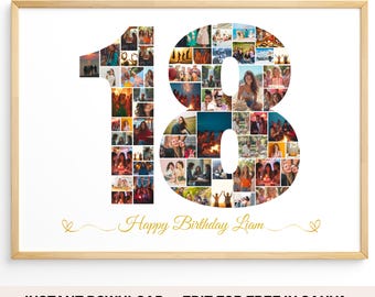 Sjabloon fotocollage 18e verjaardag: aanpasbaar canva-cadeau (digitale download)