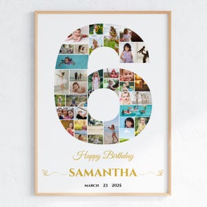 6th Birthday Photo Collage Template: Editable Milestone Sign (Canva Printable Digital Download