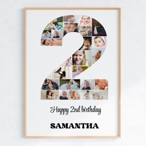 Second Birthday Photo Collage Template: Number 2 Milestone Poster (Canva Editable, Digital Download)