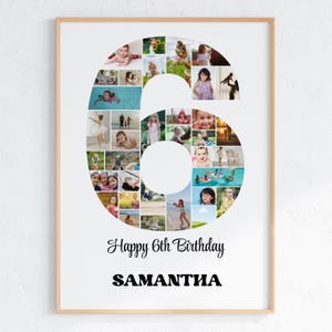 6th Birthday Photo Collage Template: Editable Canva Sign (Digital Download)