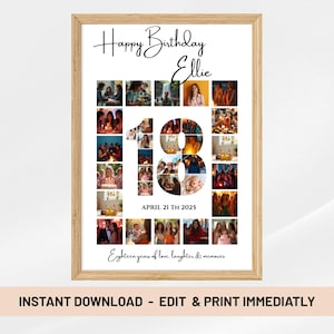 18th Birthday Photo Collage, Creative 18th Birthday Gift, Customizable Photo Board, Digital Download Template, Birthday Number 18 Printable