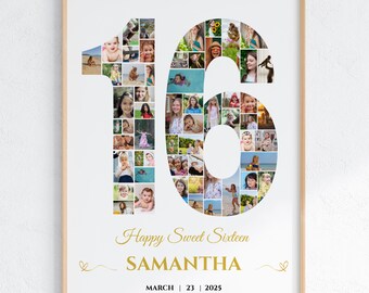 Sweet 16 Photo Collage Poster, Custom Birthday Gift (Digital Download)