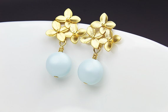 light blue and gold earrings