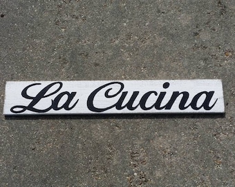 La Cucina Kitchen Sign: Rustic Farmhouse Wood Wall Art