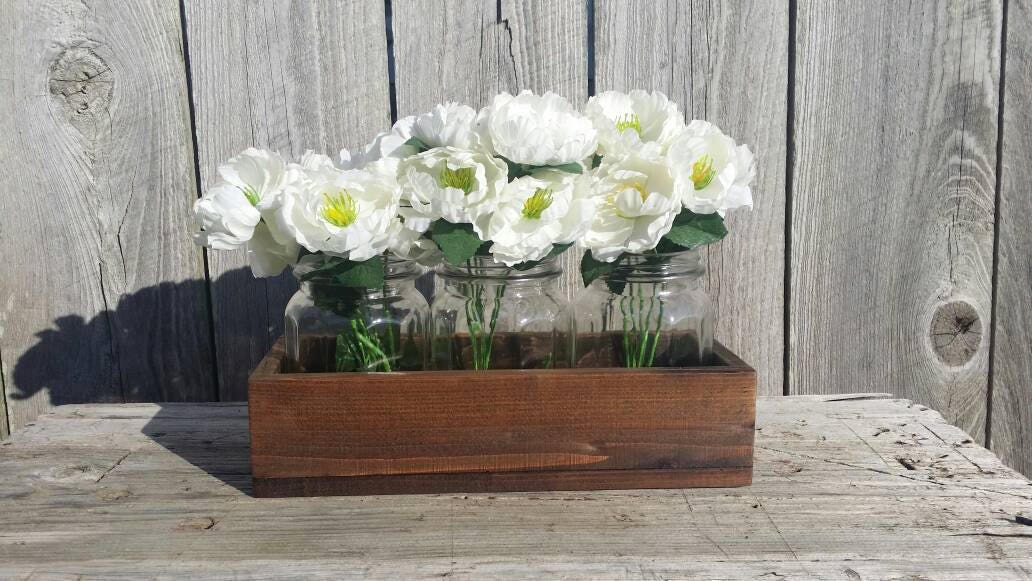 Rustic Box 3 Mason Jar Wood Holder Planter Etsy