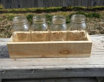 Rustic Box, 4 Mason Jar Wood Holder, Planter