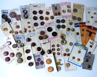 Vintage Buttons on Cards--7 oz Brown, Maroon, A Few Metal-- Le Chic, Luckyday, Costumakers, Majestic, Schwanda, Lansing,  B.G.E. Originals