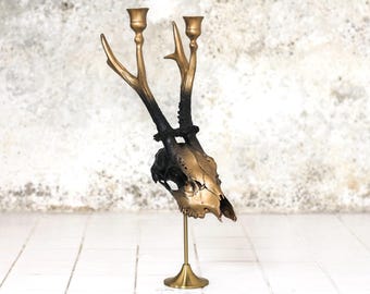 Crâne de cerf gothique pour chandelier older - Décoration d'intérieur gothique universitaire sombre, cadeau d'Halloween effrayant