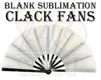 May include: A white blank sublimation clack fan with black ribs. The fan is closed and ready to be customized with a design.
