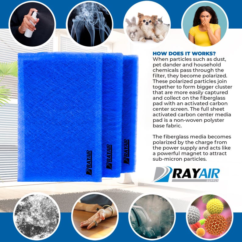RAYAIR SUPPLY 20x22 Replacement Filter Pads Compatible With Air Ranger ...