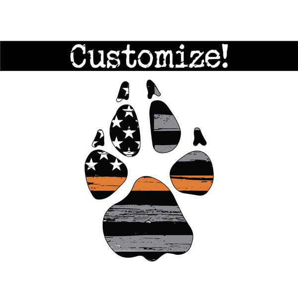 Thin ORANGE Line Search and Rescue K9 Paw Print Car Decal. Search and Rescue Sticker.  Search and Rescue Decal.  Customizable!