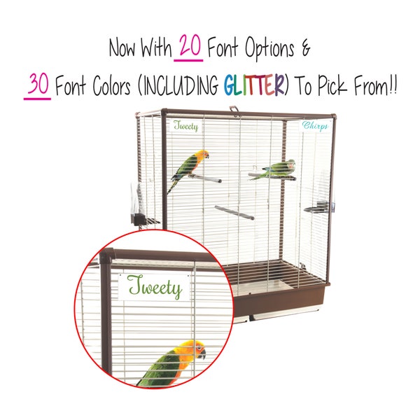 Custom Name Plates for Bird Cages.  Parrot. Lovebird. Canary. Cockatoo