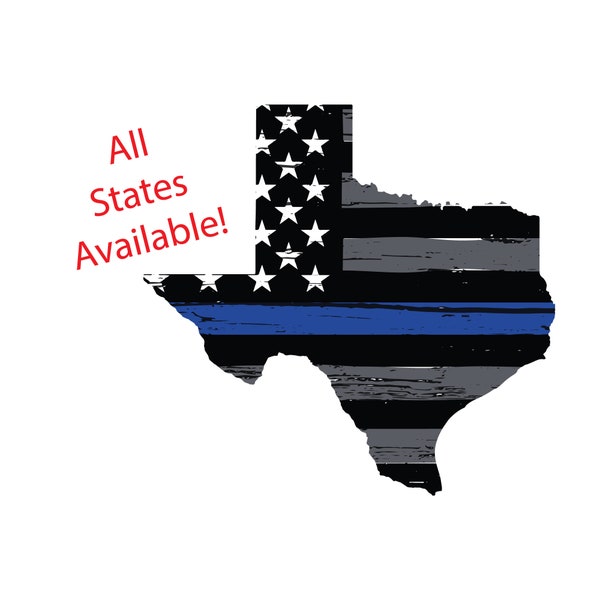 Thin Blue Line State Outline Vehicle Decal.  Vinyl Decal.  Law Enforcement Sticker.  Police Decal. Texas