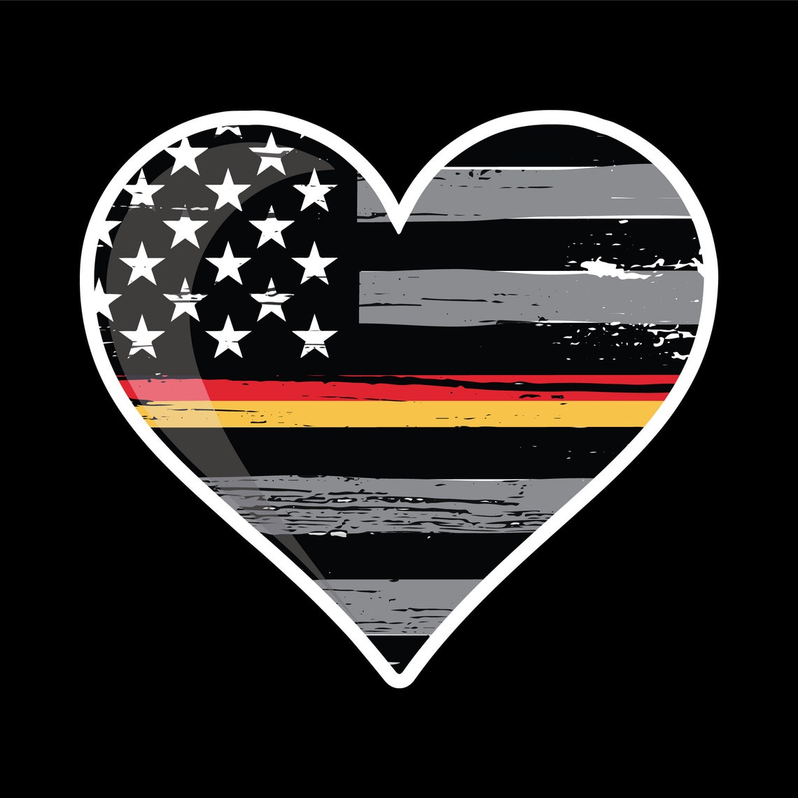Thin Red and Gold Line American Flag Fire Dispatcher Heart Car Etsy