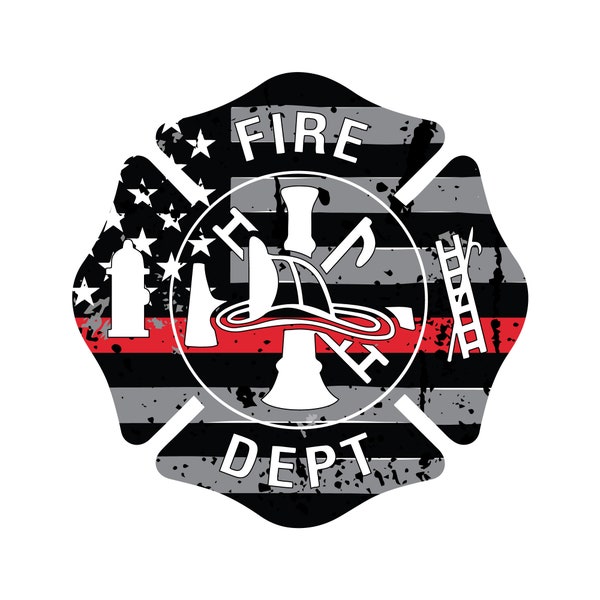 Thin Red Line Firefighter American Flag Maltese Cross Vehicle Decal.  Vinyl Decal.  Firefighter Sticker.  Fireman Decal