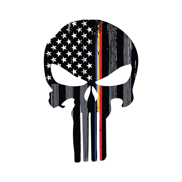 Thin Blue Red Gold Line Police and Fire Dispatcher Punisher Skull Car Decal.  Vehicle Decal.  Police, Firefighter and 911 Dispatcher Decal