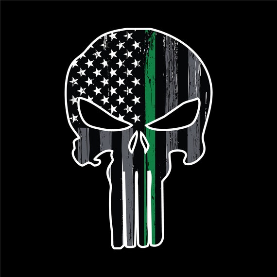 Thin Green Line Border Patrol and Military Punisher Skull Car Decal. Vinyl  Decal. Military Sticker. Border Patrol Agent Decal 