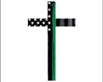 Thin Green Line Border Patrol and Military Cross Vehicle Decal.  Vinyl Decal.  Military Sticker. Border Patrol Decal