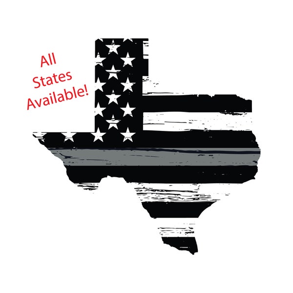 Thin Silver Line Corrections Officer State Outline Vehicle Decal. Correctional Officer Sticker. All states available!