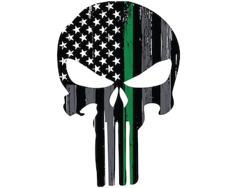 Adesivo per auto con teschio "Thin Green Line Border Patrol and Military Punisher". Adesivo in vinile. Adesivo militare. Adesivo agente Border Patrol.