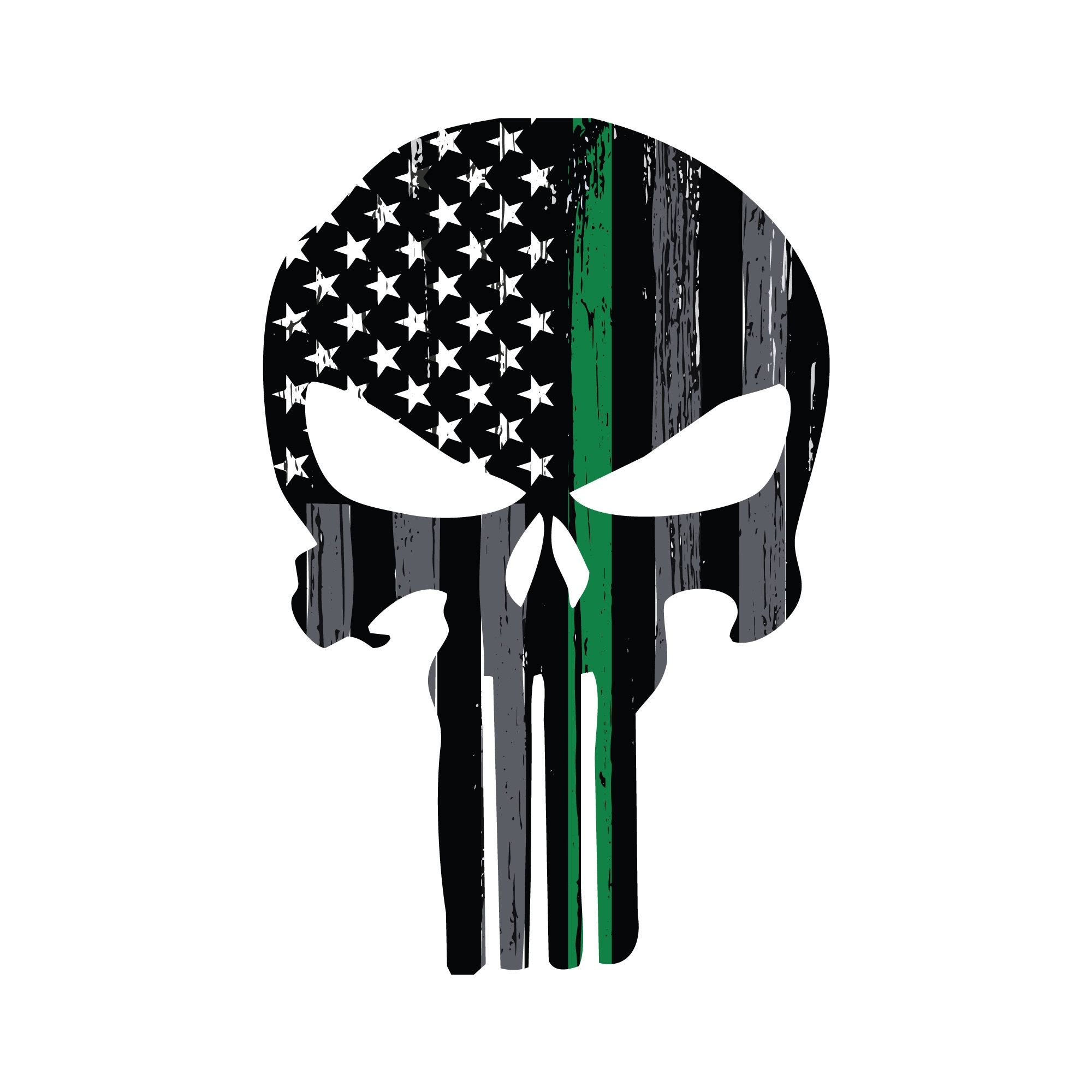 Punisher Skull Thin Green Line Decal 3.5" (2.3"WX3.5"H) 5&qu...
