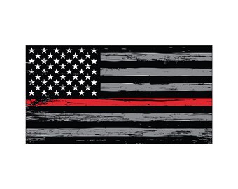6-Pack Thin Red Line Firefighter Decals - 3x2 Inches Glossy Black/Red Vinyl Stickers For Car, Truck, Window, Helmet