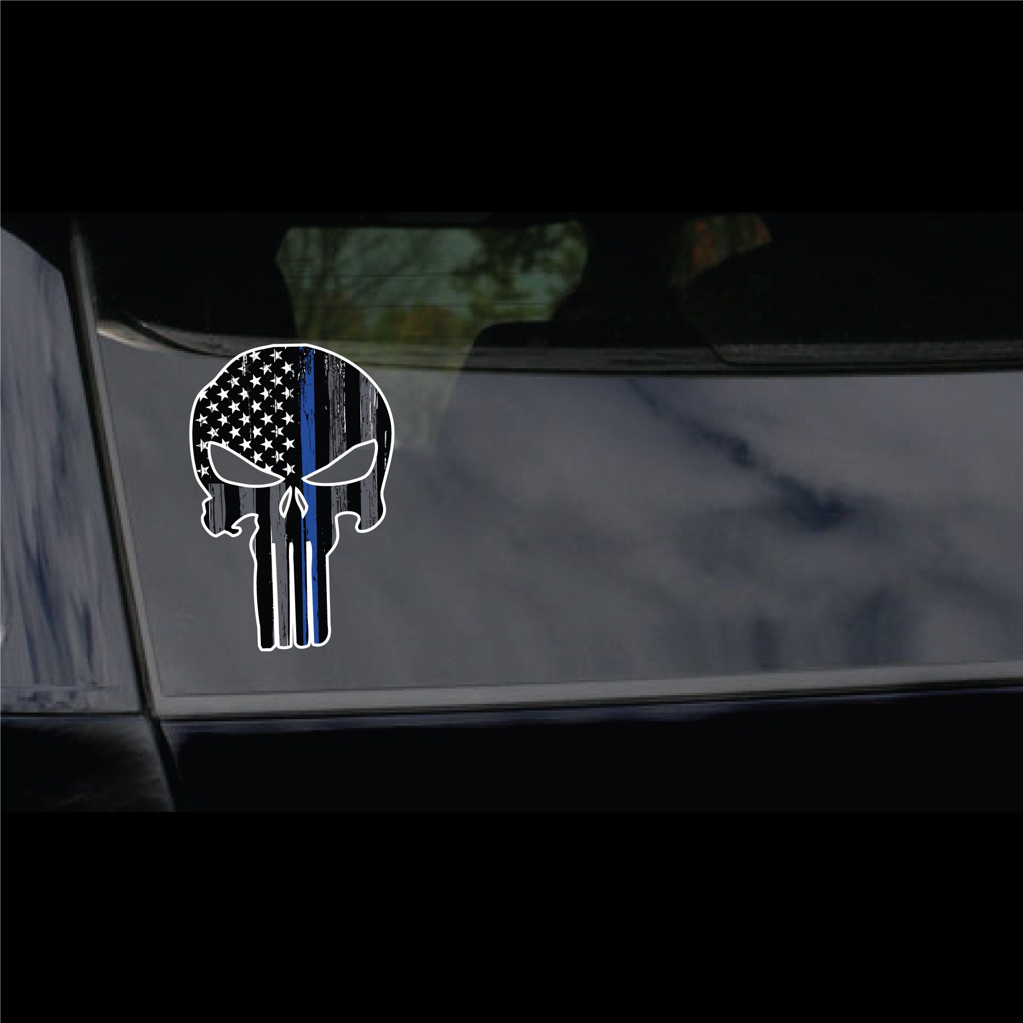 Binduo Car Sticker 13x9.5cm Blue Line Punisher Skull Reflective Motorcycle  Decal 
