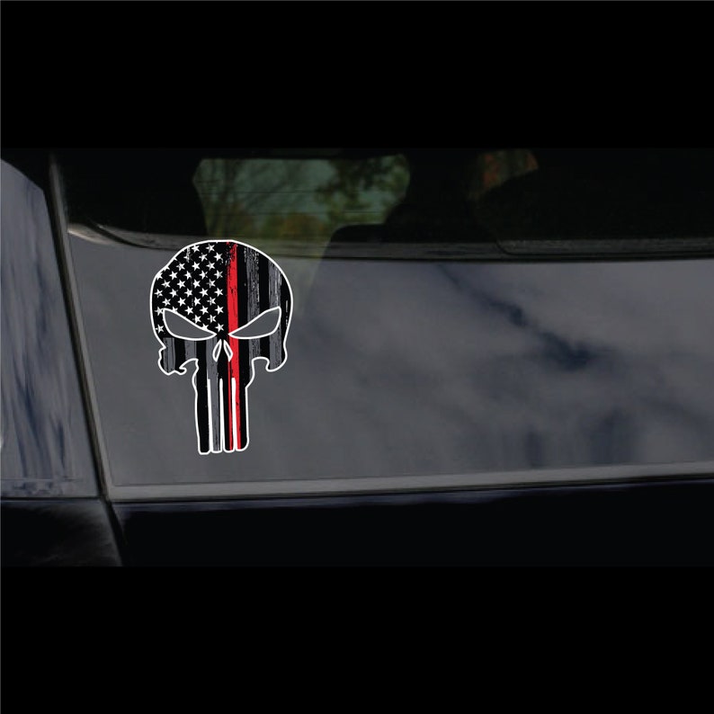 thumbnail image 2 of 3M Skull Decal With Thin Red Line – Firefighter Car Truck Vinyl Sticker 2 of 4