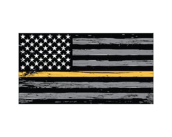 Calcomanía para vehículo con la bandera estadounidense de la línea fina dorada de Despachador. Adhesivo para despachador. Calcomanía para auto de Despachador del 911.