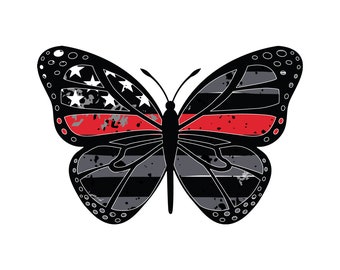 Thin Red Line Firefighter Butterfly Vehicle Decal.  Vinyl Decal.  Fire Fighter Sticker.  Fire Fighter Decal.