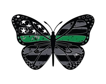 Thin Green Line Border Patrol and Military American Flag Butterfly Vehicle Decal.  Vinyl Decal.  Military and Border Patrol Sticker.
