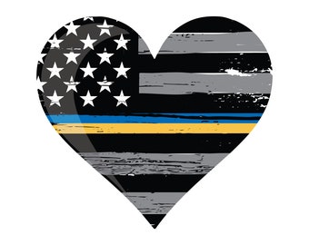 Thin Blue and Gold Line Police Dispatcher American Flag Heart Vehicle Decal. Law Enforcement Dispatcher Sticker.  Police Dispatcher Decal