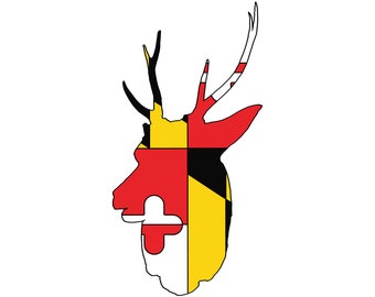 Maryland Flag Sika Stag Decal. Sika Stag Sticker. Hunting Vehicle Decal