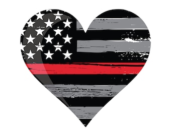 Thin Red Line Firefighter Heart Vehicle Decal.  Vinyl Decal.  Firefighter Sticker.  Firefighter Decal.